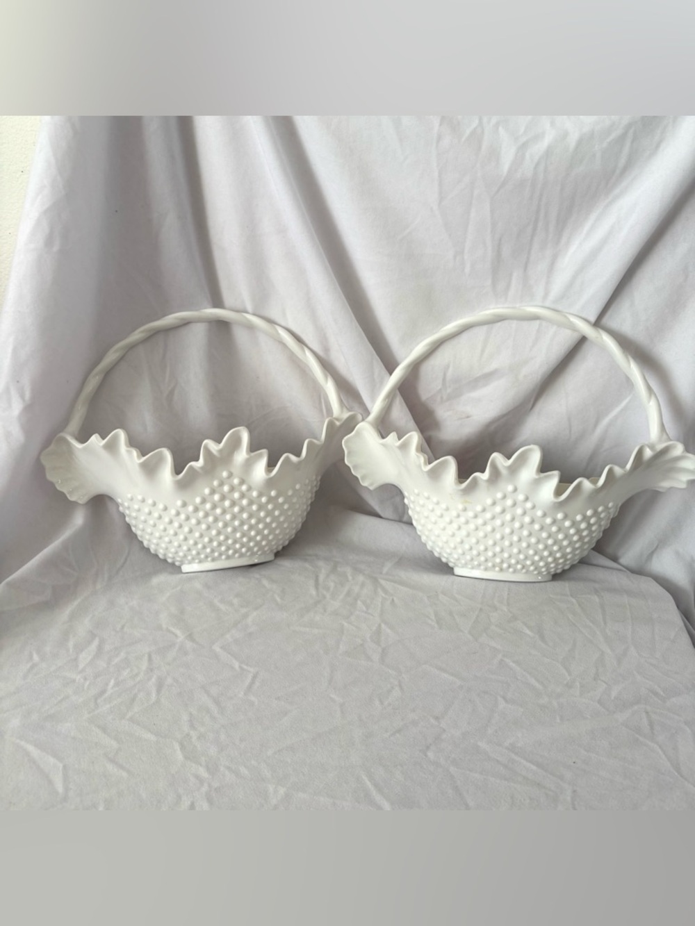Vintage Burwood hobnail white wall basket pockets glam 60s cottage home decor